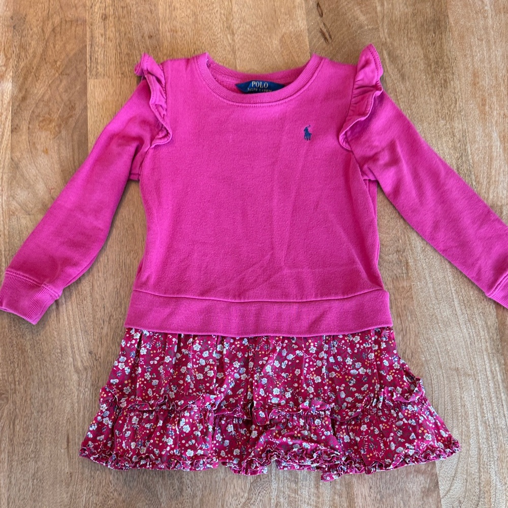 Polo by Ralph Lauren Girls' Bright Pink Ruffle-Sleeve Sweatshirt Dress